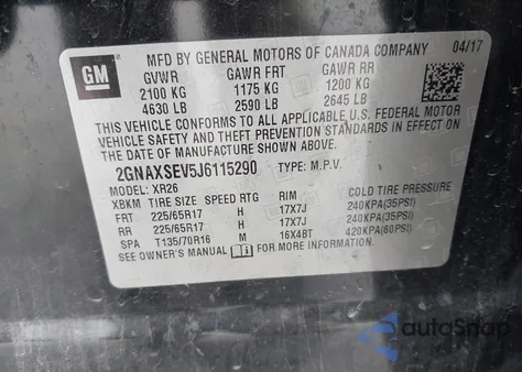 2018 Chevrolet Equinox Lt from USA, damaged, VIN 2GNAXSEV5J6115290